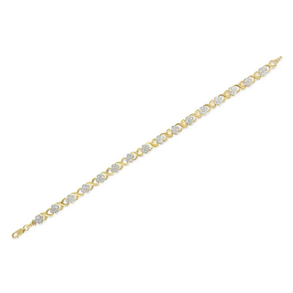 Stunning 10k Yellow Gold 1.00 Cttw Diamond Cluster x Link Tennis Bracelet