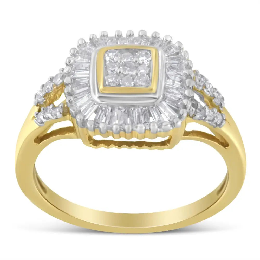 Stunning 10k Yellow Gold Baguette Cut Diamond Ballerina Ring - 7