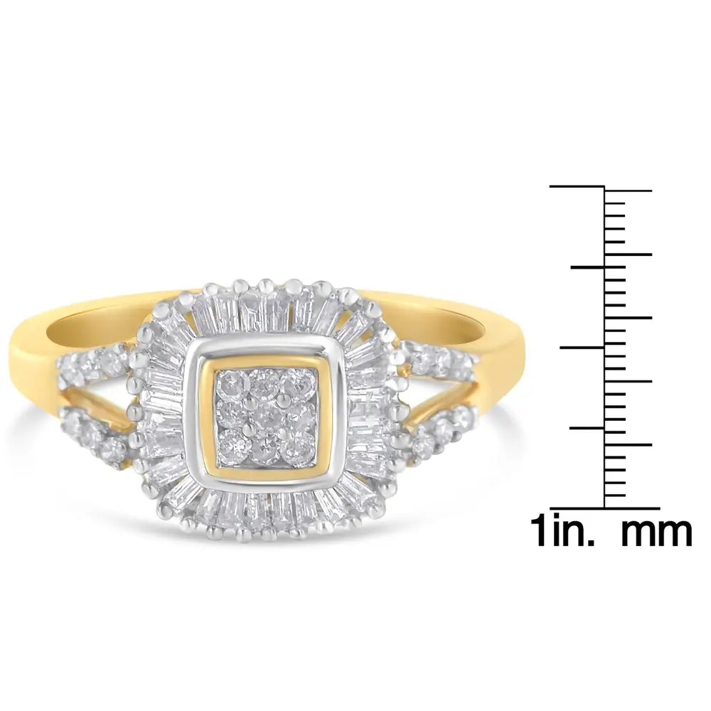 Stunning 10k Yellow Gold Baguette Cut Diamond Ballerina Ring - 7