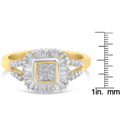 Stunning 10k Yellow Gold Baguette Cut Diamond Ballerina Ring - 7