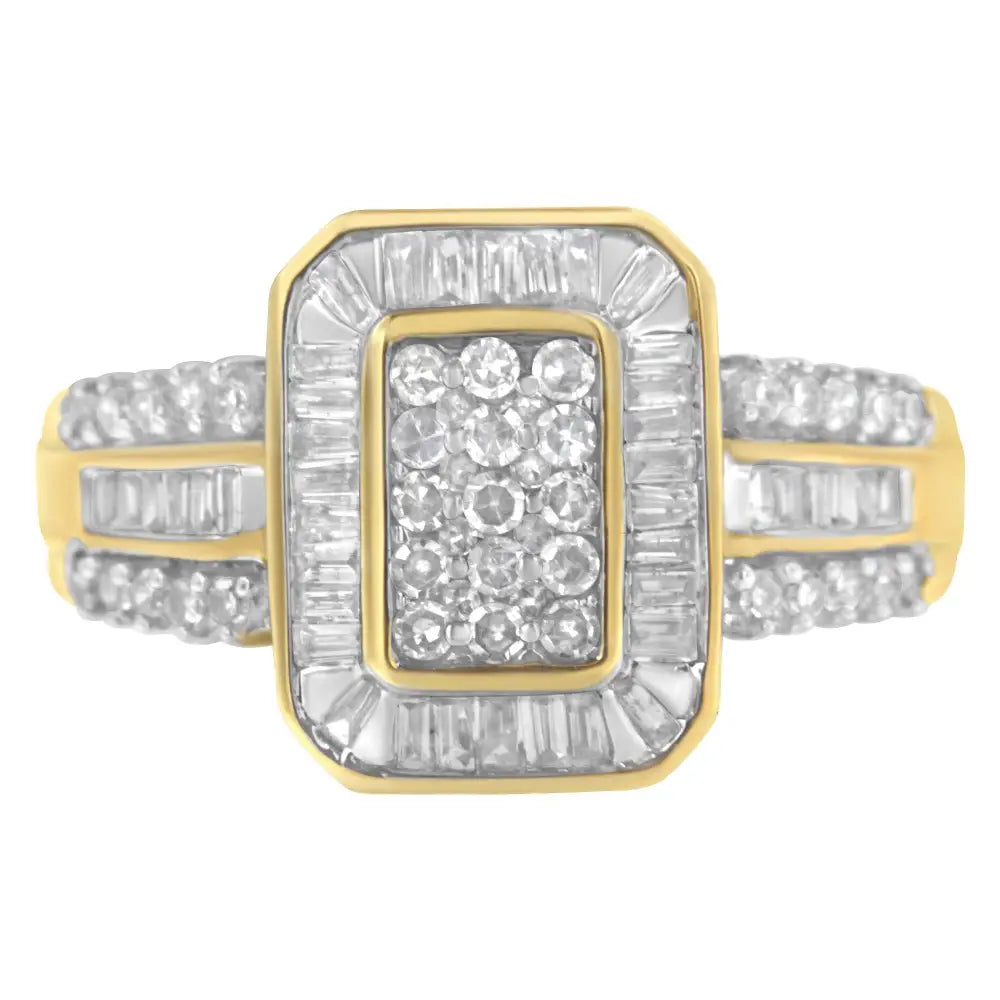 Stunning 10k Yellow Gold Baguette-cut Diamond Cluster Ring