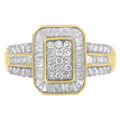 Stunning 10k Yellow Gold Baguette-cut Diamond Cluster Ring