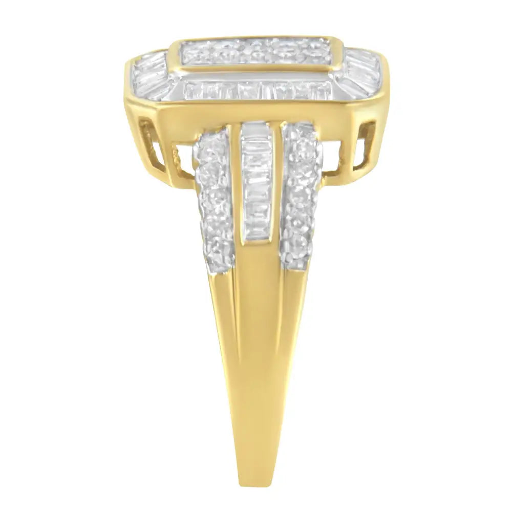 Stunning 10k Yellow Gold Baguette-cut Diamond Cluster Ring