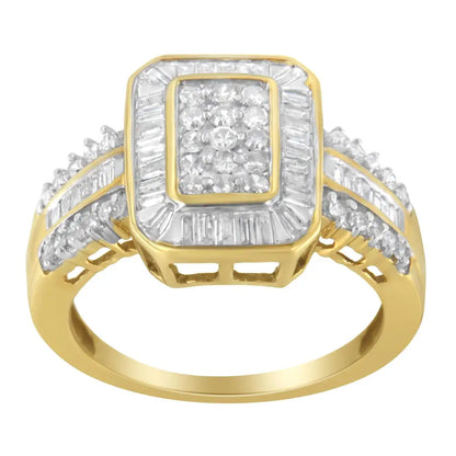 Stunning 10k Yellow Gold Baguette-cut Diamond Cluster Ring