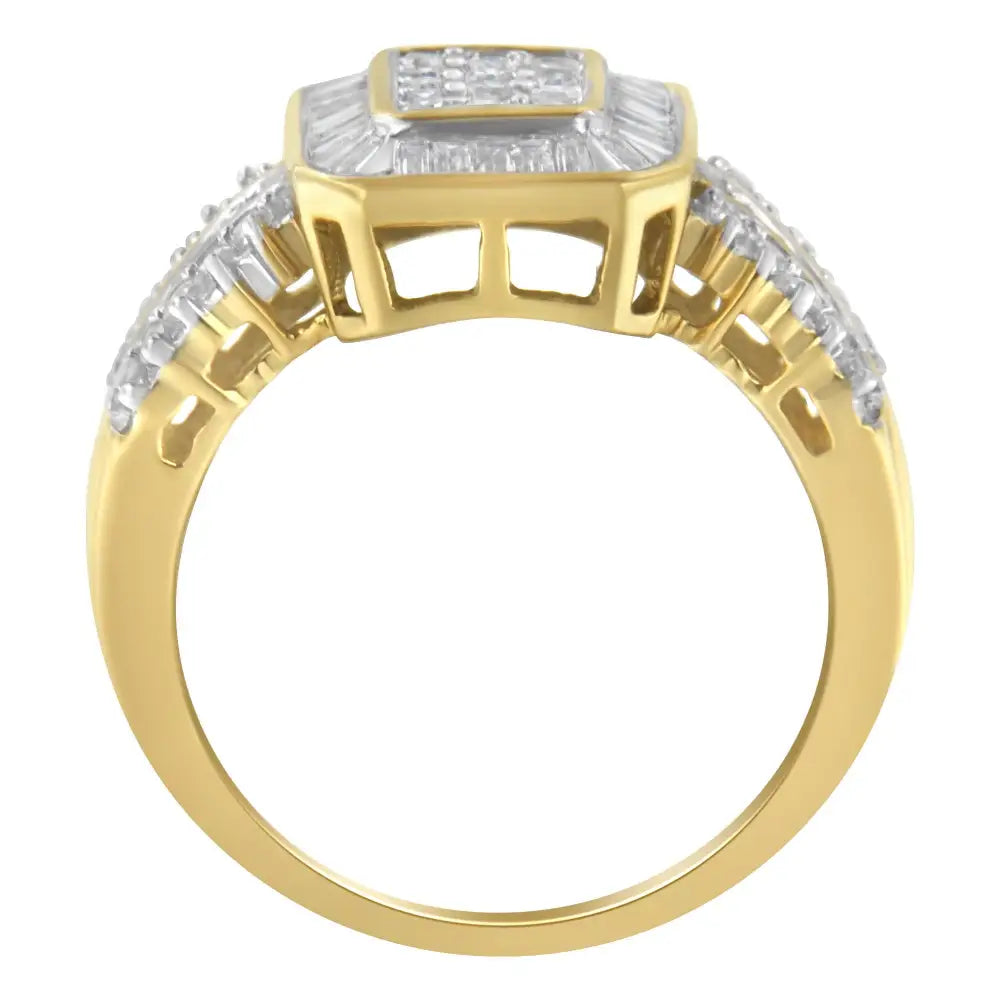 Stunning 10k Yellow Gold Baguette-cut Diamond Cluster Ring