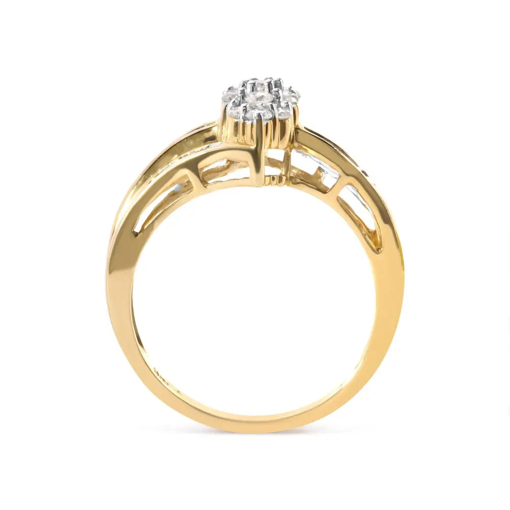 Stunning 10k Yellow Gold Channel Set Diamond Cttw Pear Cluster Ring