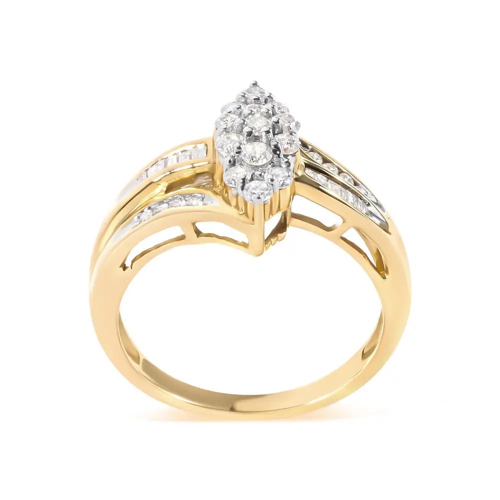 Stunning 10k Yellow Gold Channel Set Diamond Cttw Pear Cluster Ring