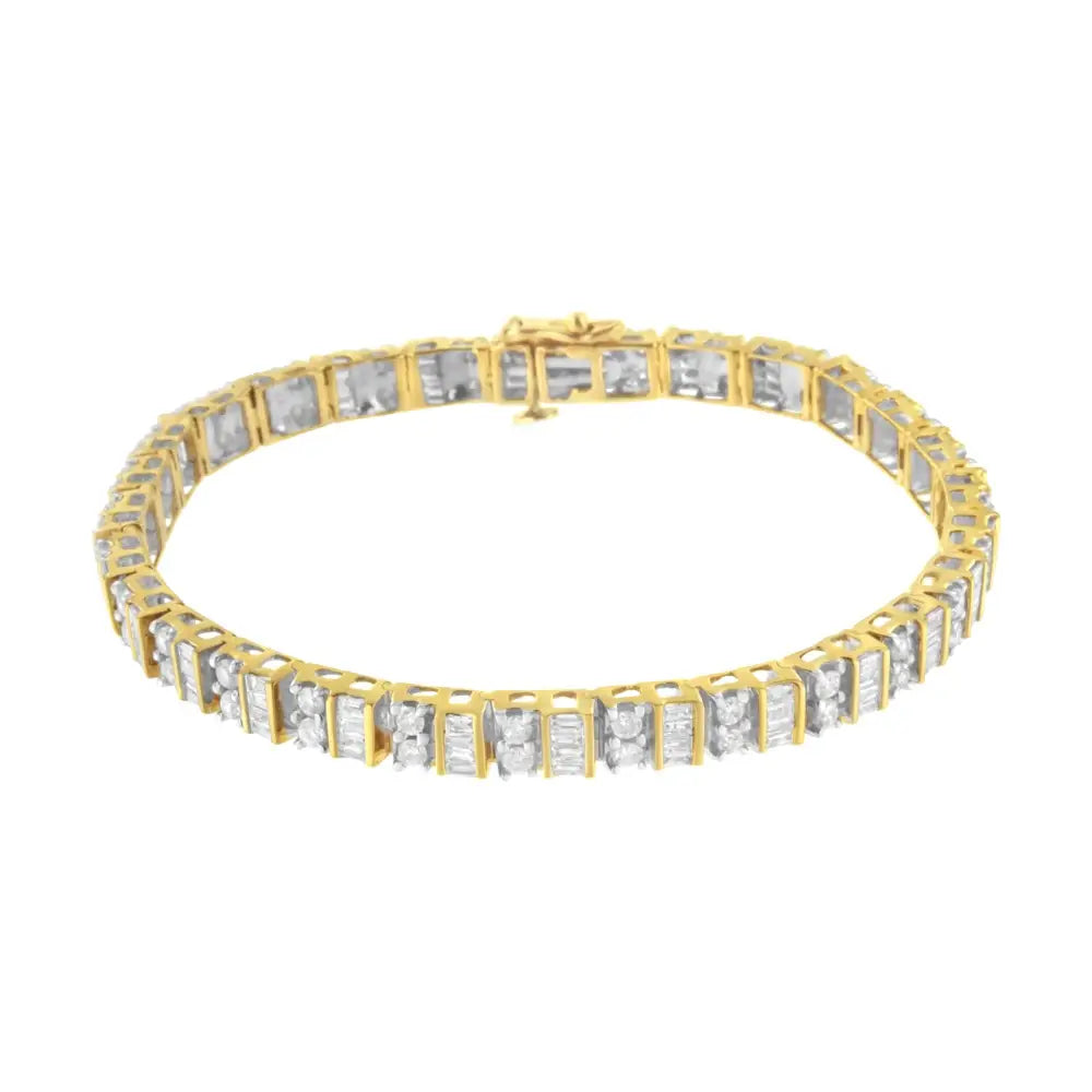 Stunning 10k Yellow Gold Cttw Alternating Baguette Tennis Bracelet