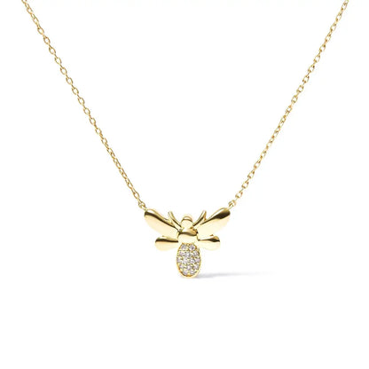 Stunning 10k Yellow Gold Diamond Accented Bumble Bee Pendant Necklace