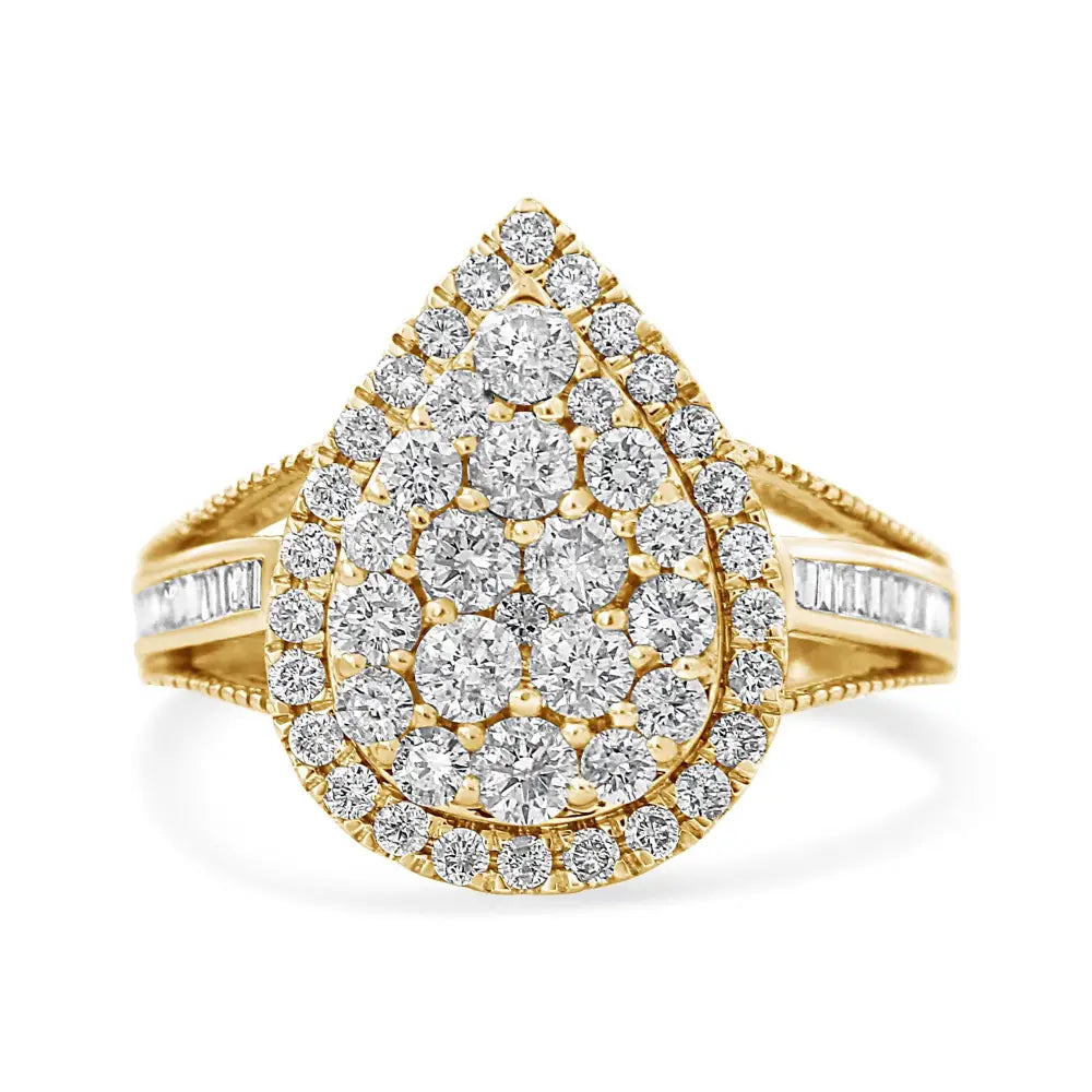 Stunning 10k Yellow Gold Diamond Cocktail Ring with 1.5 Cttw Round-cut