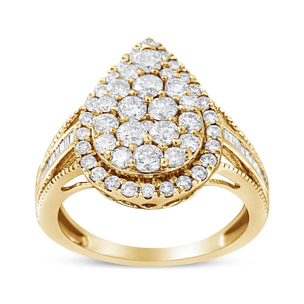 Stunning 10k Yellow Gold Diamond Cocktail Ring with 1.5 Cttw Round-cut