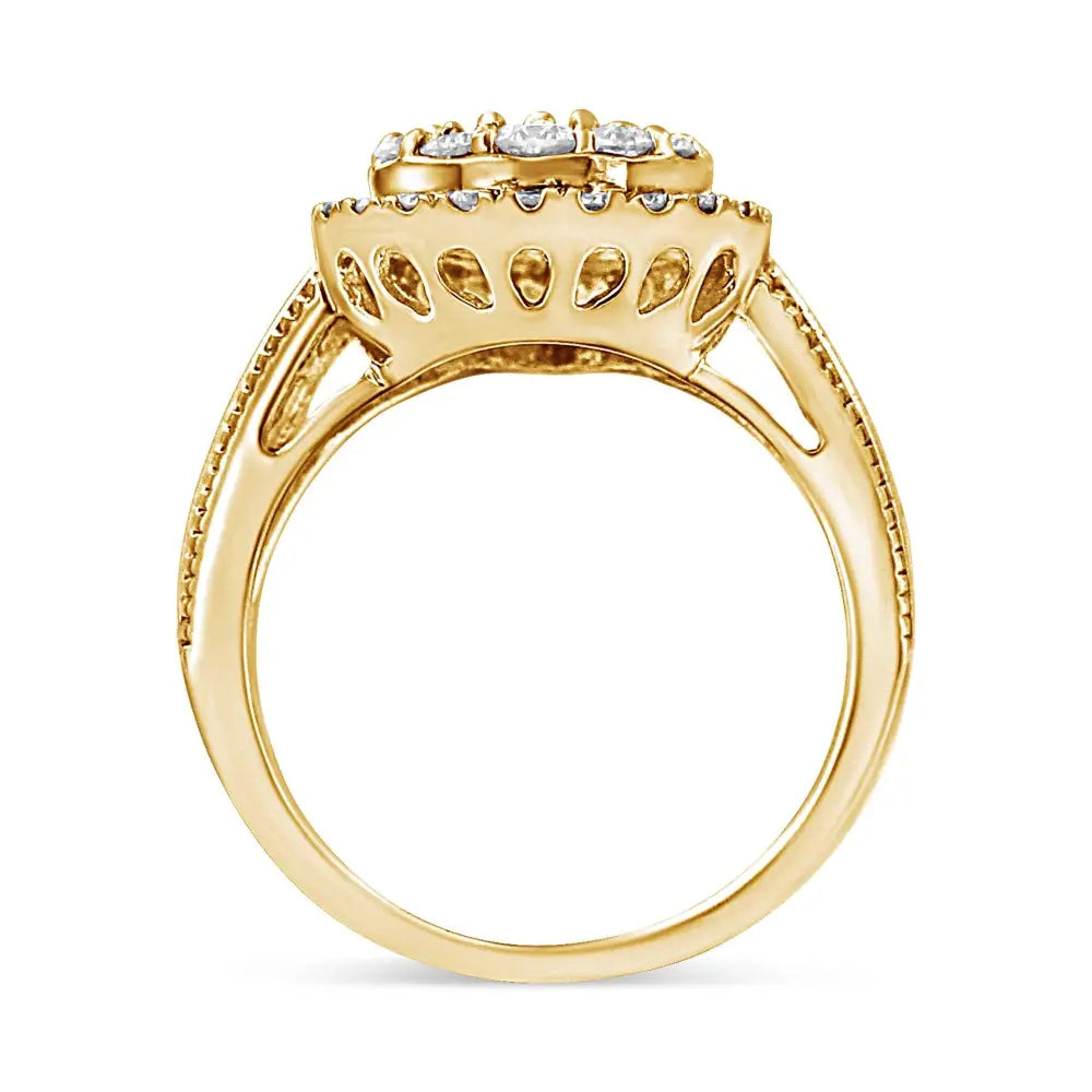 Stunning 10k Yellow Gold Diamond Cocktail Ring with 1.5 Cttw Round-cut