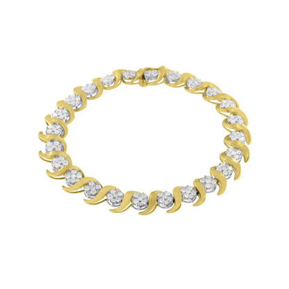 Stunning 10k Yellow Gold Diamond Floral Link Bracelet with I2-i3 Clarity