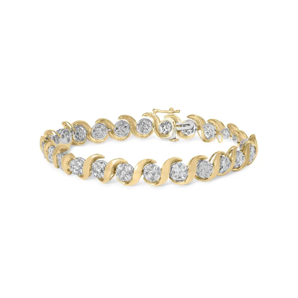 Stunning 10k Yellow Gold Diamond Floral Link Bracelet with I2-i3 Clarity