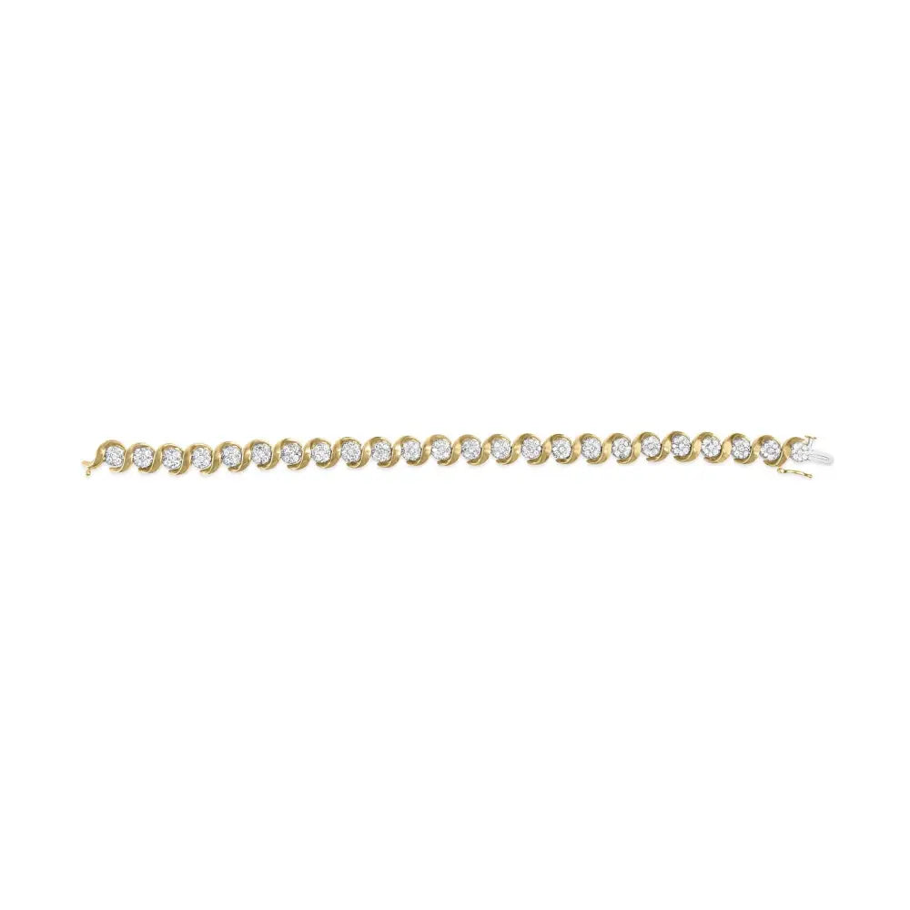 Stunning 10k Yellow Gold Diamond Floral Link Bracelet with I2-i3 Clarity