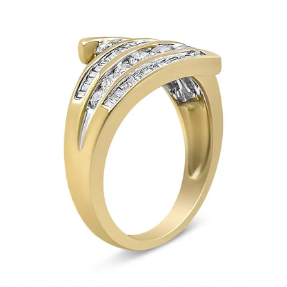 Stunning 10k Yellow Gold Diamond Multi Row Bypass Ring Band