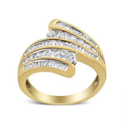 Stunning 10k Yellow Gold Diamond Multi Row Bypass Ring Band