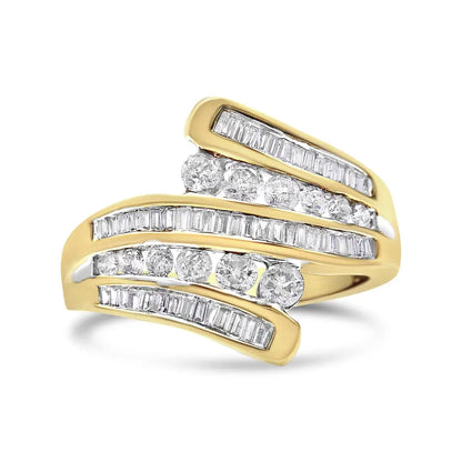 Stunning 10k Yellow Gold Diamond Multi Row Bypass Ring Band