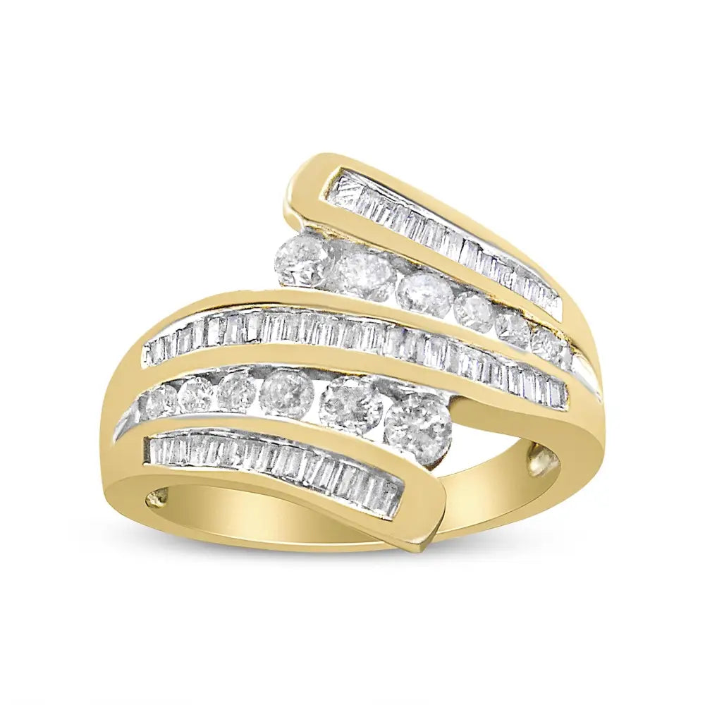 Stunning 10k Yellow Gold Diamond Multi Row Bypass Ring Band