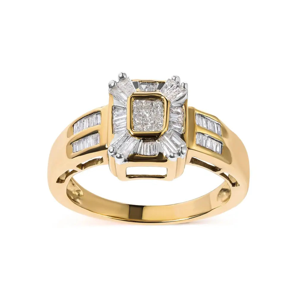 Stunning 10k Yellow Gold Halo Ring with 1/2 Cttw Diamond Composite