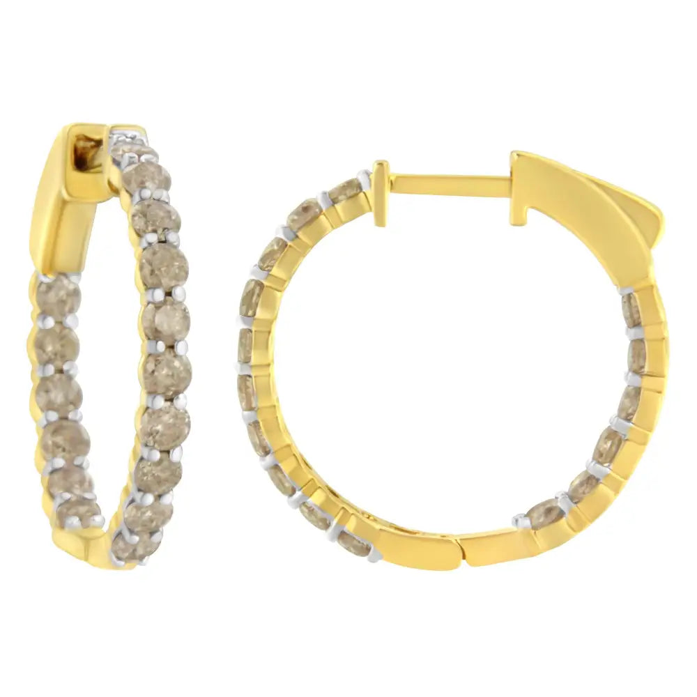 Stunning 10k Yellow Gold Plated Diamond Hoop Earrings for Elegance