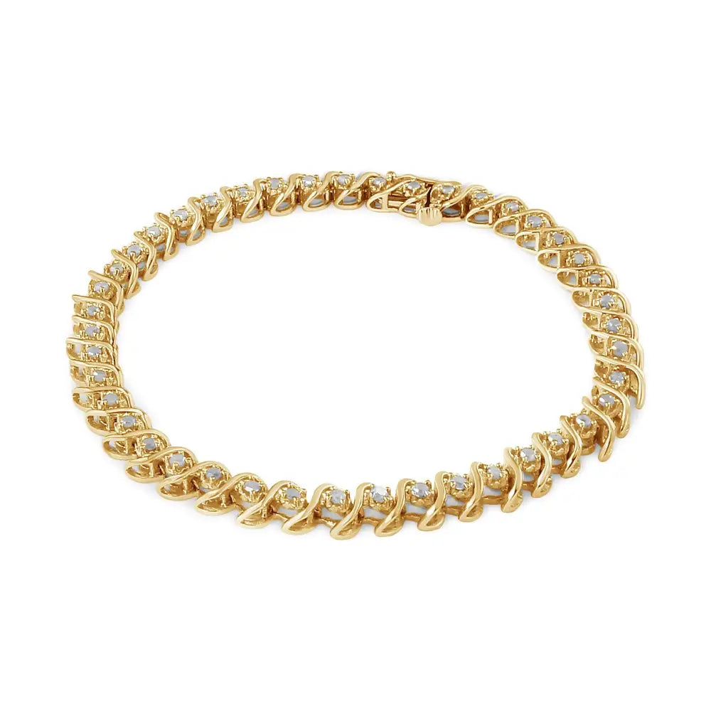 Stunning 10k Yellow Gold Round Miracle-set Diamond 7’’ Tennis Bracelet