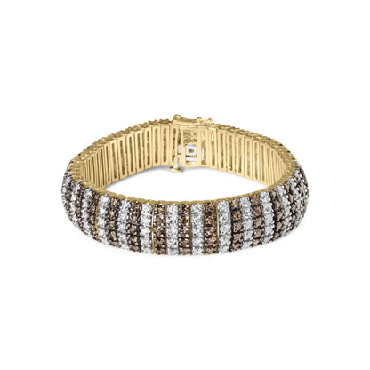 Stunning 10k Yellow Gold Tennis Bracelet with Alternating Coco Color Diamonds