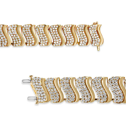 Stunning 14k Gold 15.0 Cttw Diamond Chevron Wave Inch Link Bracelet