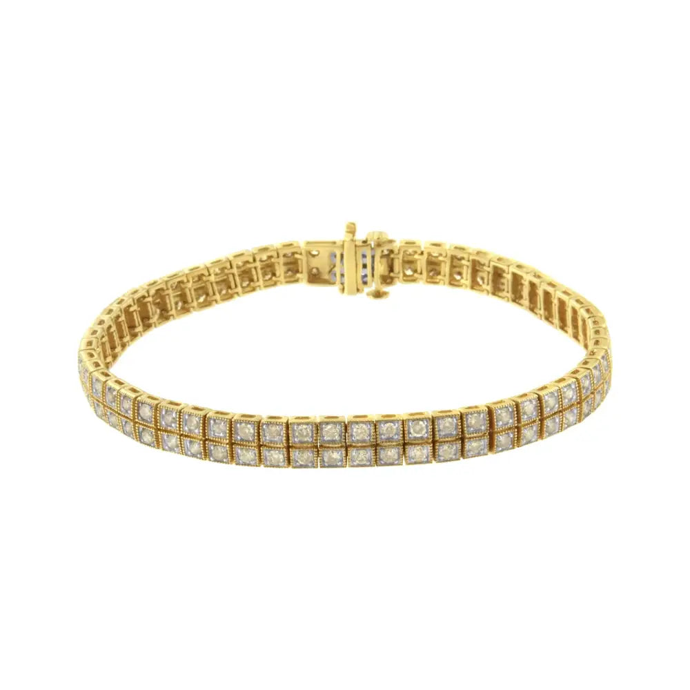 Stunning 14k Gold Over Sterling Silver Diamond Double Row Tennis Bracelet