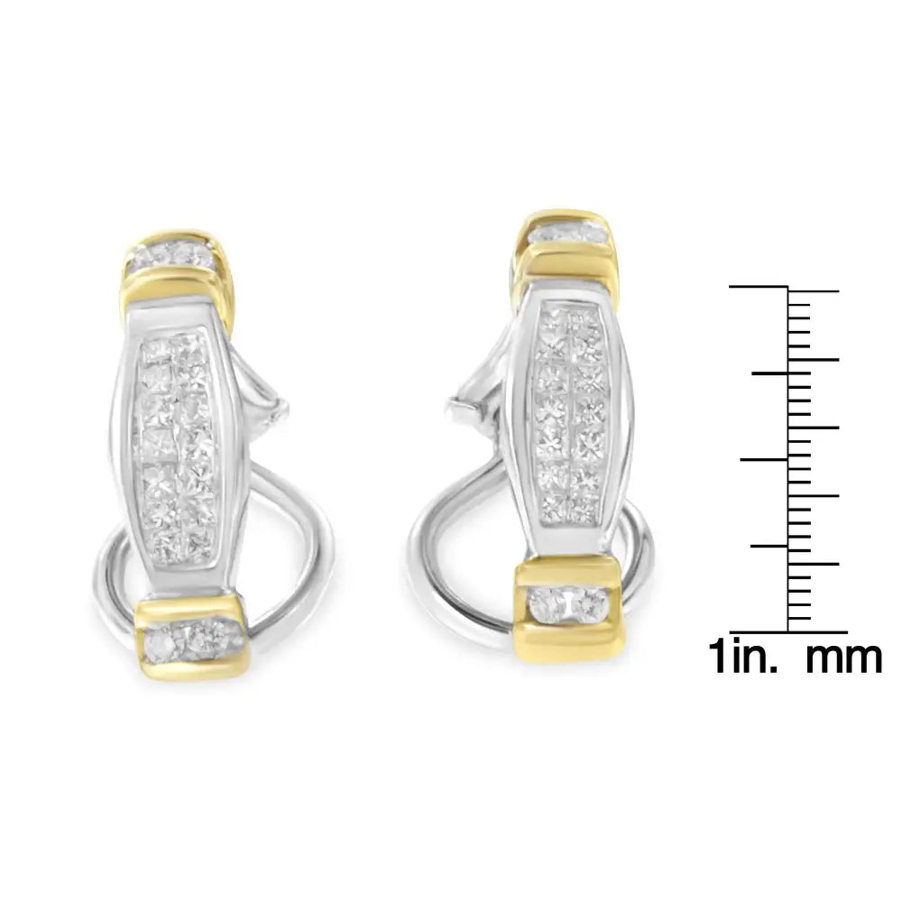 Stunning 14k Two-toned Gold Round Princess Cut Diamond Earrings