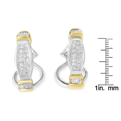 Stunning 14k Two-toned Gold Round Princess Cut Diamond Earrings