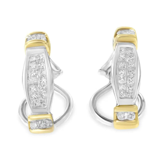 Stunning 14k Two-toned Gold Round Princess Cut Diamond Earrings