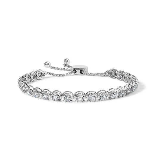 Stunning 14k White Gold Adjustable Bolo Tennis Bracelet with 6.00 Cttw Diamonds