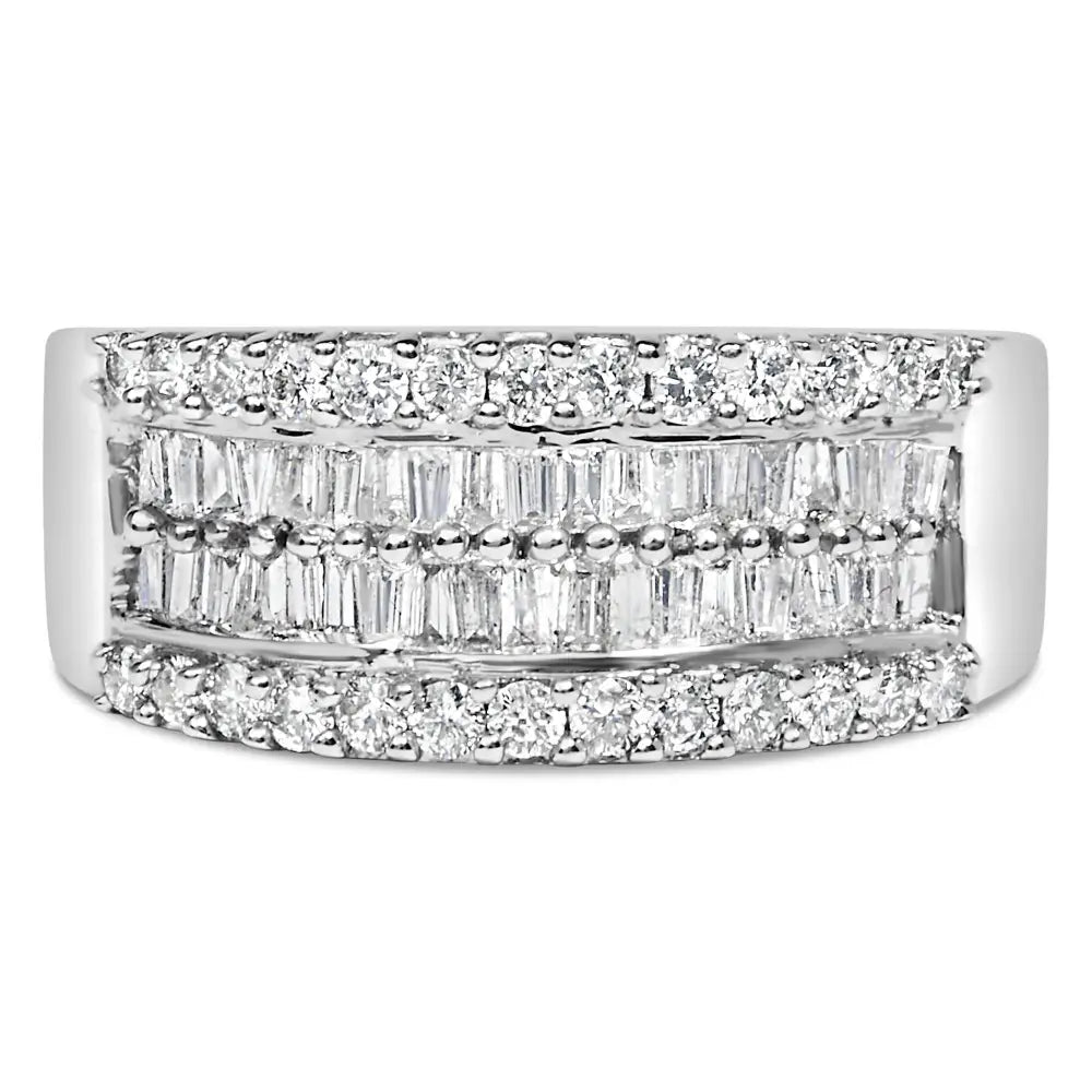 Elegant 14k White Gold 1.0 Cttw Round & Baguette Diamond Band Ring - Size 7 - 7