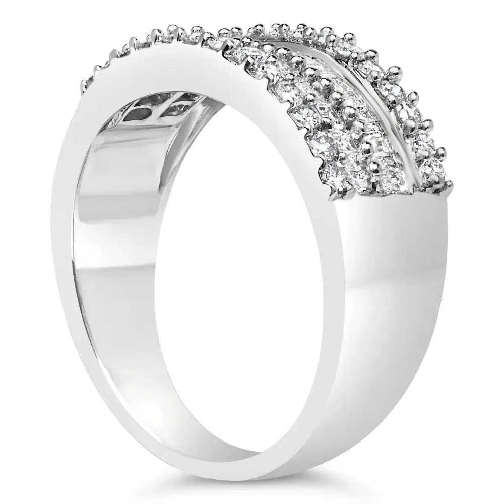 Elegant 14k White Gold 1.0 Cttw Round & Baguette Diamond Band Ring - Size 7 - 7