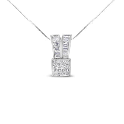 Stunning 14k White Gold Diamond Heart Ribbon Pendant Necklace