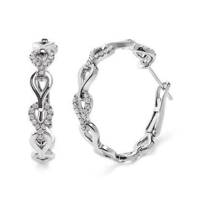 Stunning 14k White Gold Diamond Open Link Hoop Earrings - Earrings/earrings/hoop