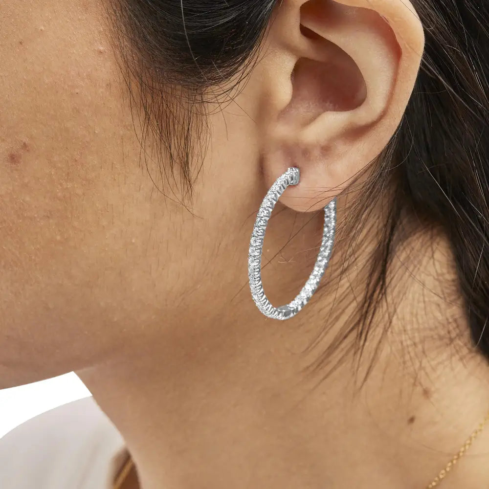 Stunning 14k White Gold Inside out Hoop Earrings with Lab Grown Diamonds