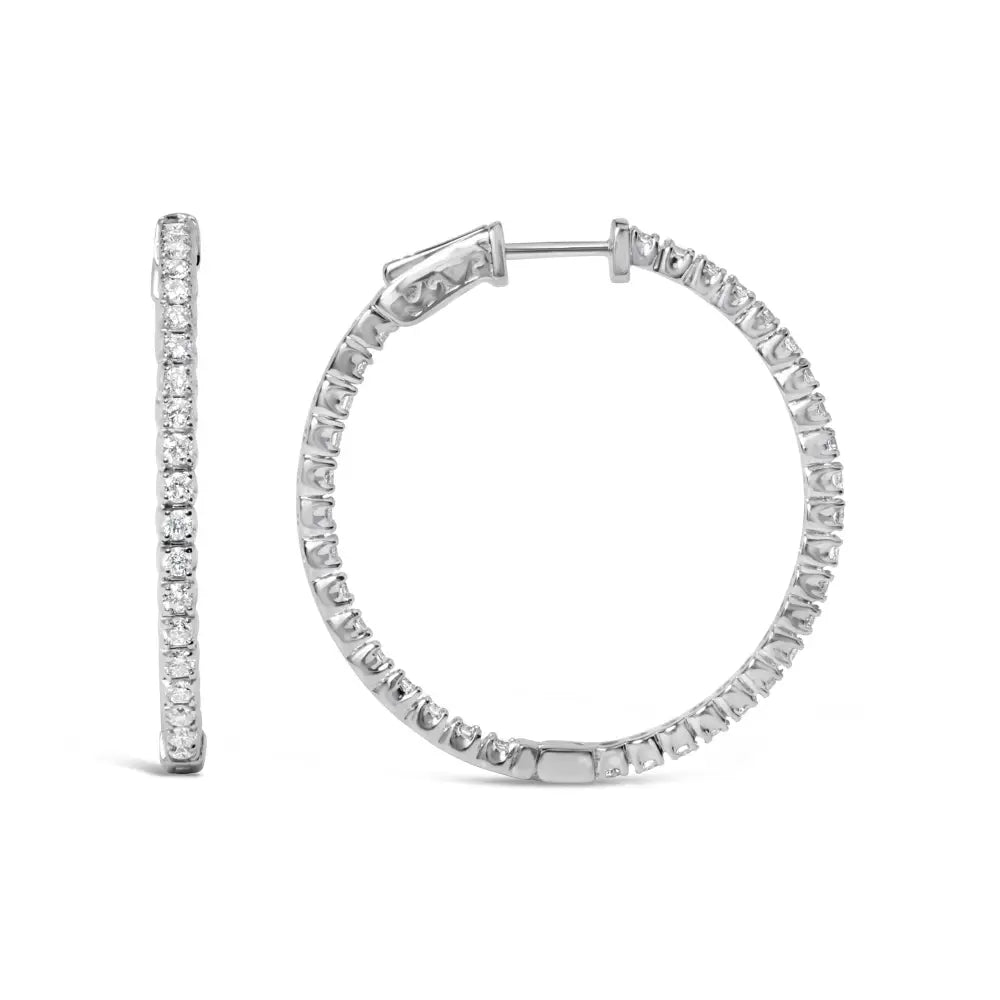 Stunning 14k White Gold Inside out Hoop Earrings with Lab Grown Diamonds