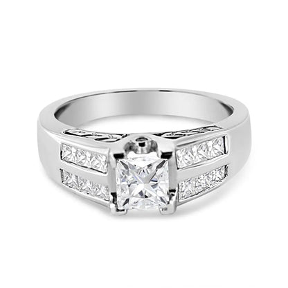 Stunning 14k White Gold Princess Cut Diamond Channel Set Engagement Ring