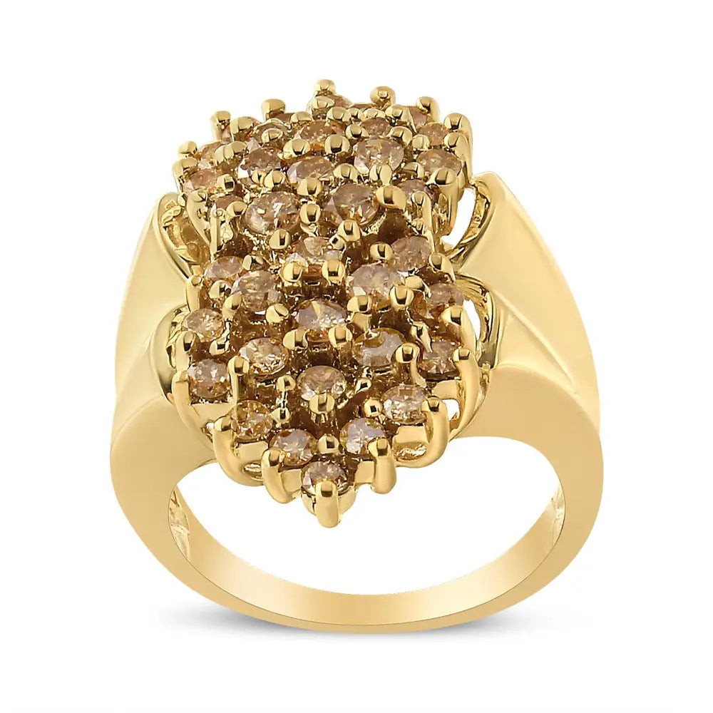 Stunning 14k Yellow Gold Cttw Diamond Cluster Ring in Champagne Color