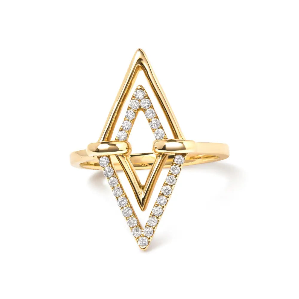 Stunning 14k Yellow Gold Cttw Diamond Double Triangle Ring Size 7