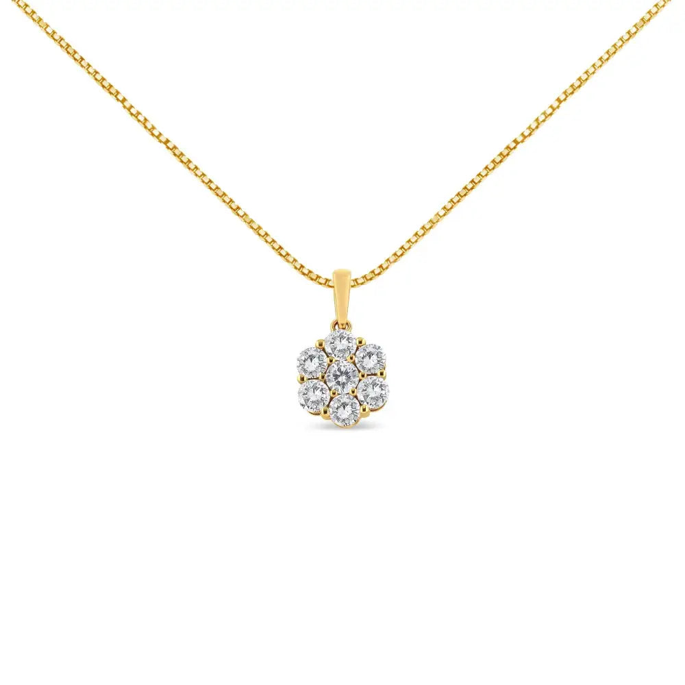 Stunning 14k Yellow Gold Flower Cluster Pendant with Cttw Brilliant Diamonds