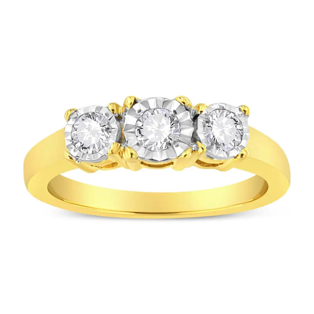 Stunning 14k Yellow Gold Illusion Plate Ring with 1/2 Cttw Diamond Three Stone