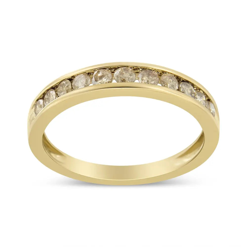 Stunning 14k Yellow Gold Plated Channel Set Round Champagne Diamond Ring