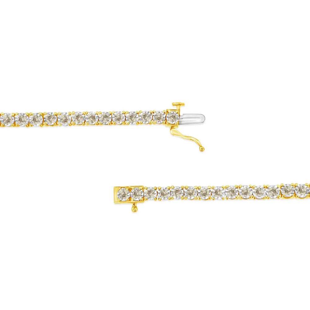 Stunning 14k Yellow Gold Plated Diamond Tennis Bracelet in Sterling Silver