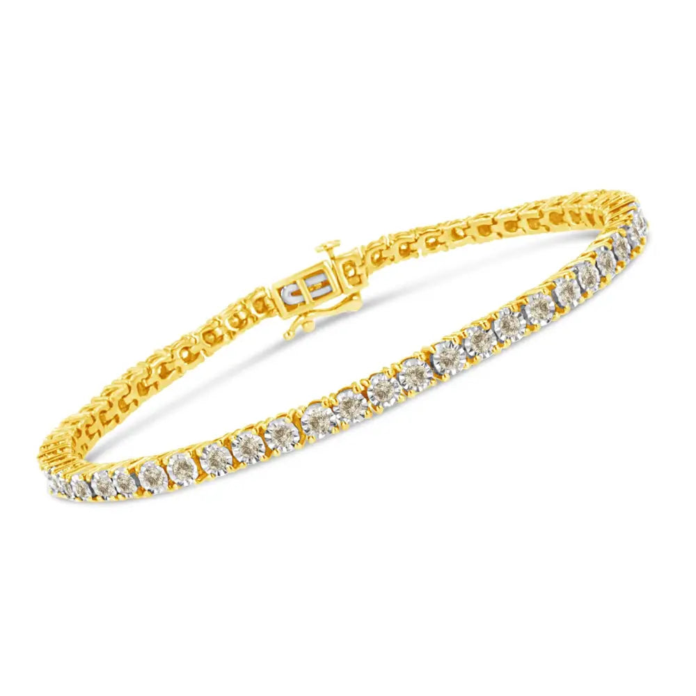 Stunning 14k Yellow Gold Plated Diamond Tennis Bracelet in Sterling Silver