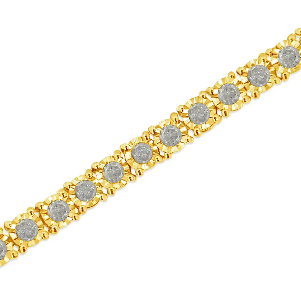 Stunning 14k Yellow Gold Plated Diamond Tennis Bracelet in Sterling Silver