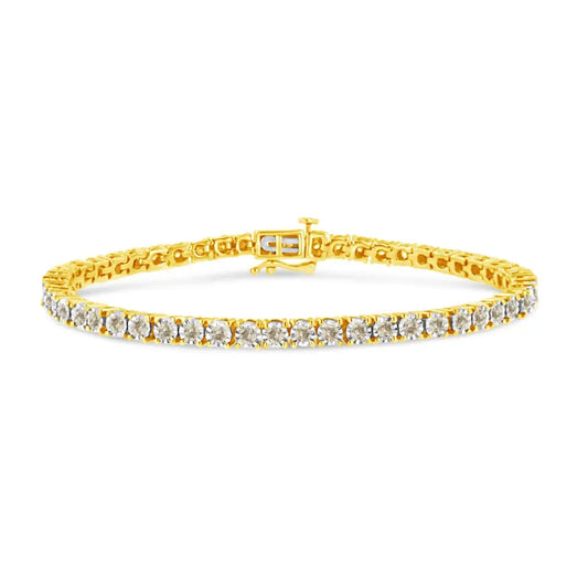 Stunning 14k Yellow Gold Plated Diamond Tennis Bracelet in Sterling Silver