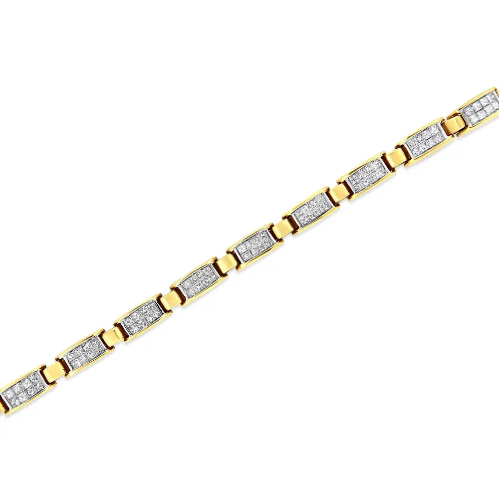 Stunning 14k Yellow Gold Princess-cut Diamond Link Tennis Bracelet